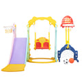 5 In 1 Slide And Swing Playing Set, Toddler Extra Long Slide With 2 Basketball Hoops, Football, Ringtoss, Indoor Outdoor Red Hdpe