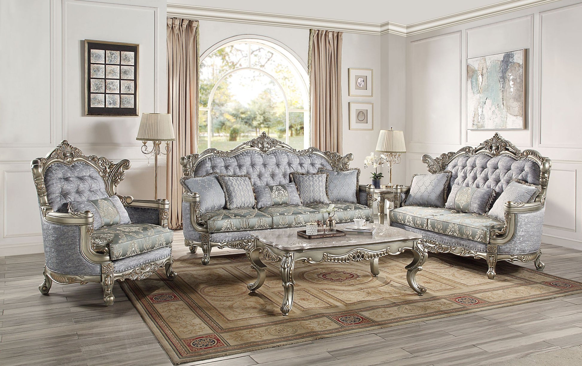 Miliani Loveseat W 3 Pillows, Fabric & Antique Bronze Finish Lv01781 Antique Bronze Fabric