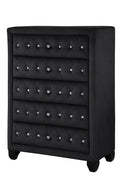 Maya Crystal Tufted Queen 5 Pc Vanity Bedroom Set Made With Wood In Black Box Spring Not Required Queen Black Wood 5 Piece Set Bedroom Modern Upholstered Velvet Tufted Wood