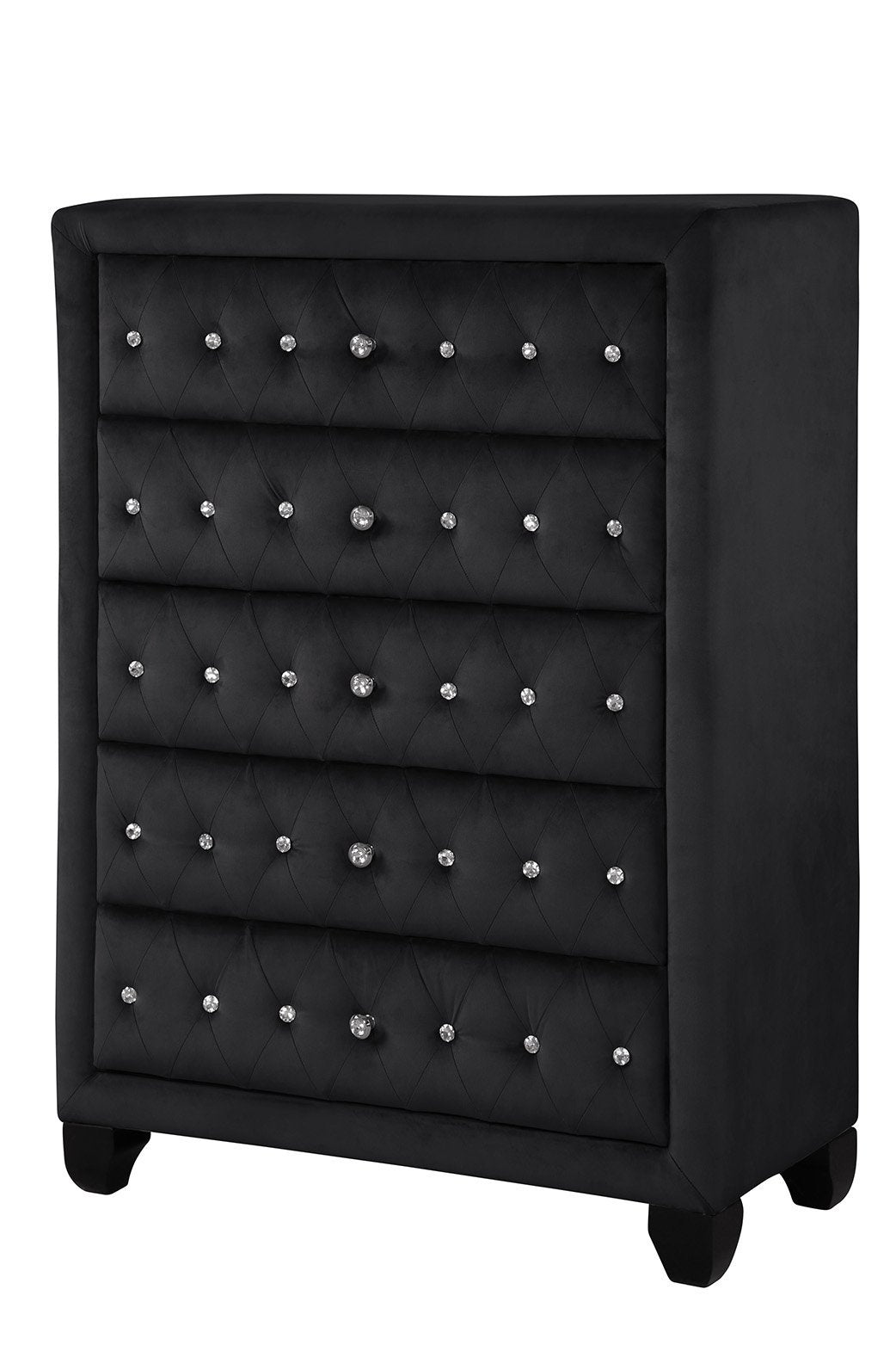 Maya Crystal Tufted Queen 5 Pc Vanity Bedroom Set Made With Wood In Black Box Spring Not Required Queen Black Wood 5 Piece Set Bedroom Modern Upholstered Velvet Tufted Wood