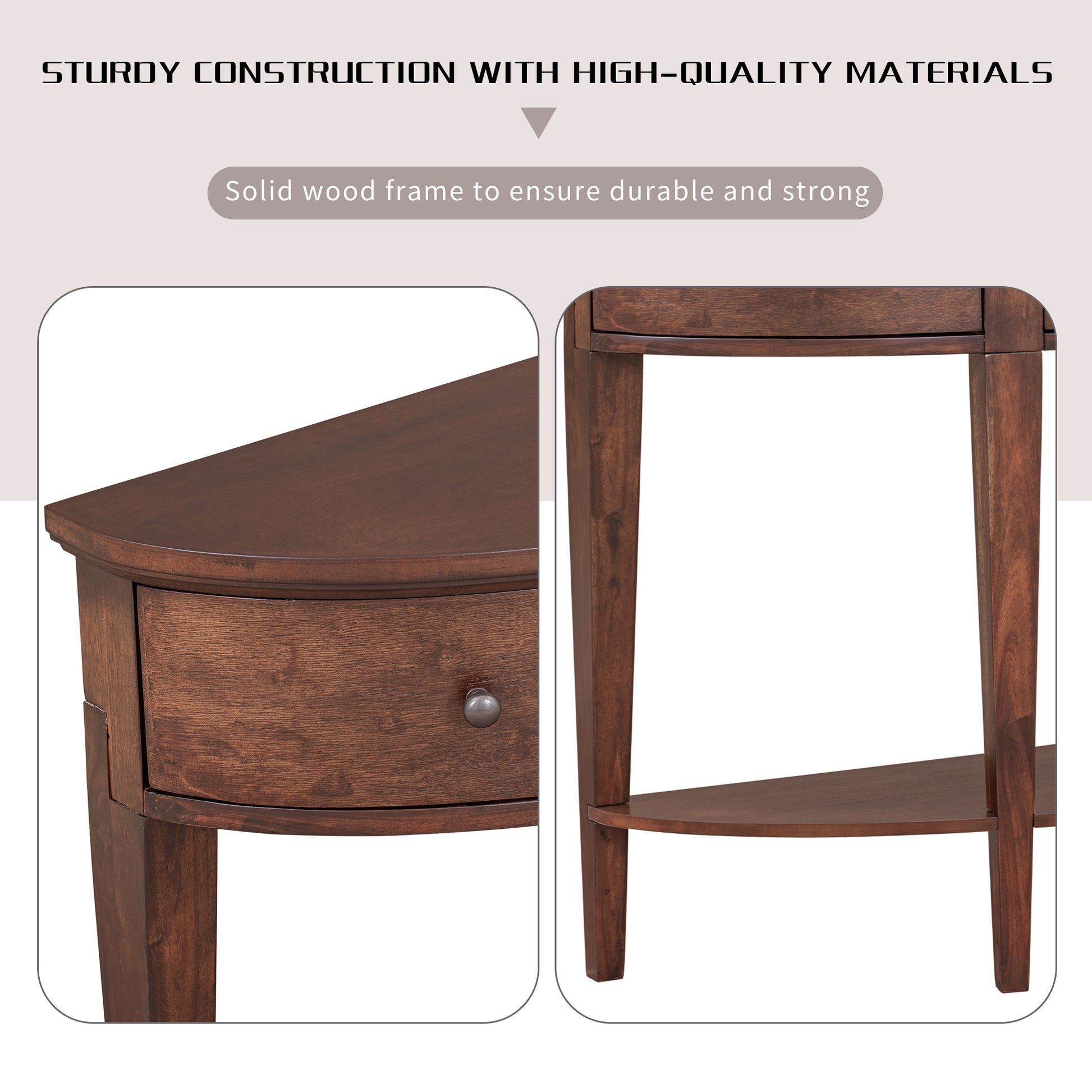Modern Curved Console Table Sofa Table With 3 Drawers And 1 Shelf For Hallway, Entryway, Living Room Espresso Solid Wood Mdf