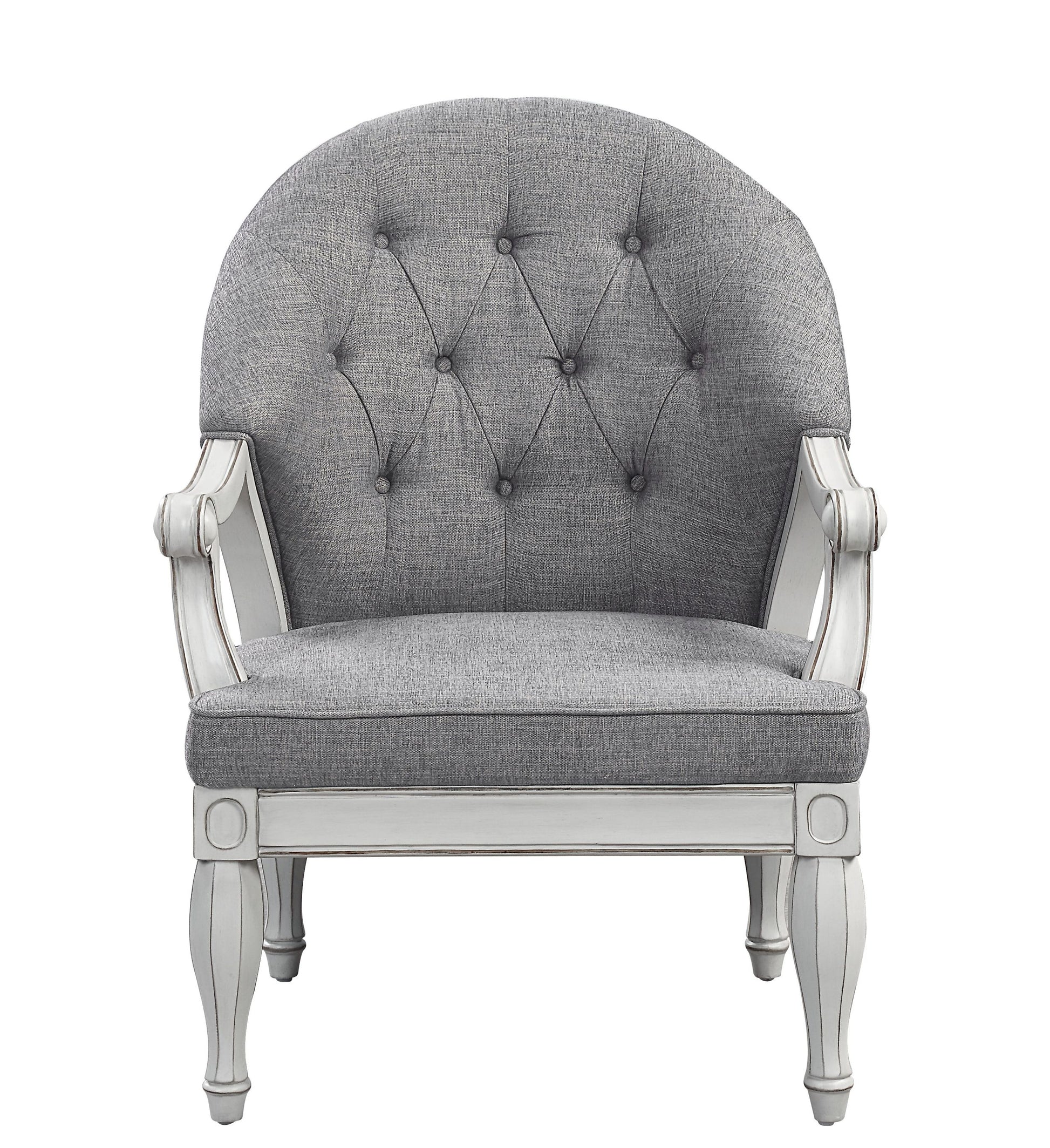 Florian Chair, Gray Fabric & Antique White Finish Lv02121 Gray Fabric