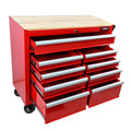 9 Drawers Multifunctional Tool Cart With Wheels And Wooden Top Red Steel