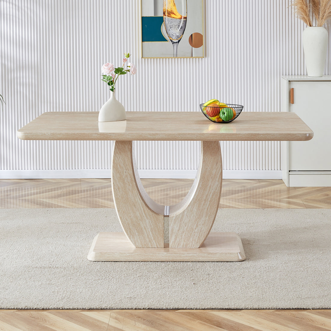 Modern Minimalist Luxury Mdf Rectangular Dining Table With Light Yellow Textured Stickers On The Table. Suitable For Restaurants, Living Rooms, Kitchens, And Study Rooms.F 1280 "63* "37* "30 Light Yellow Mdf