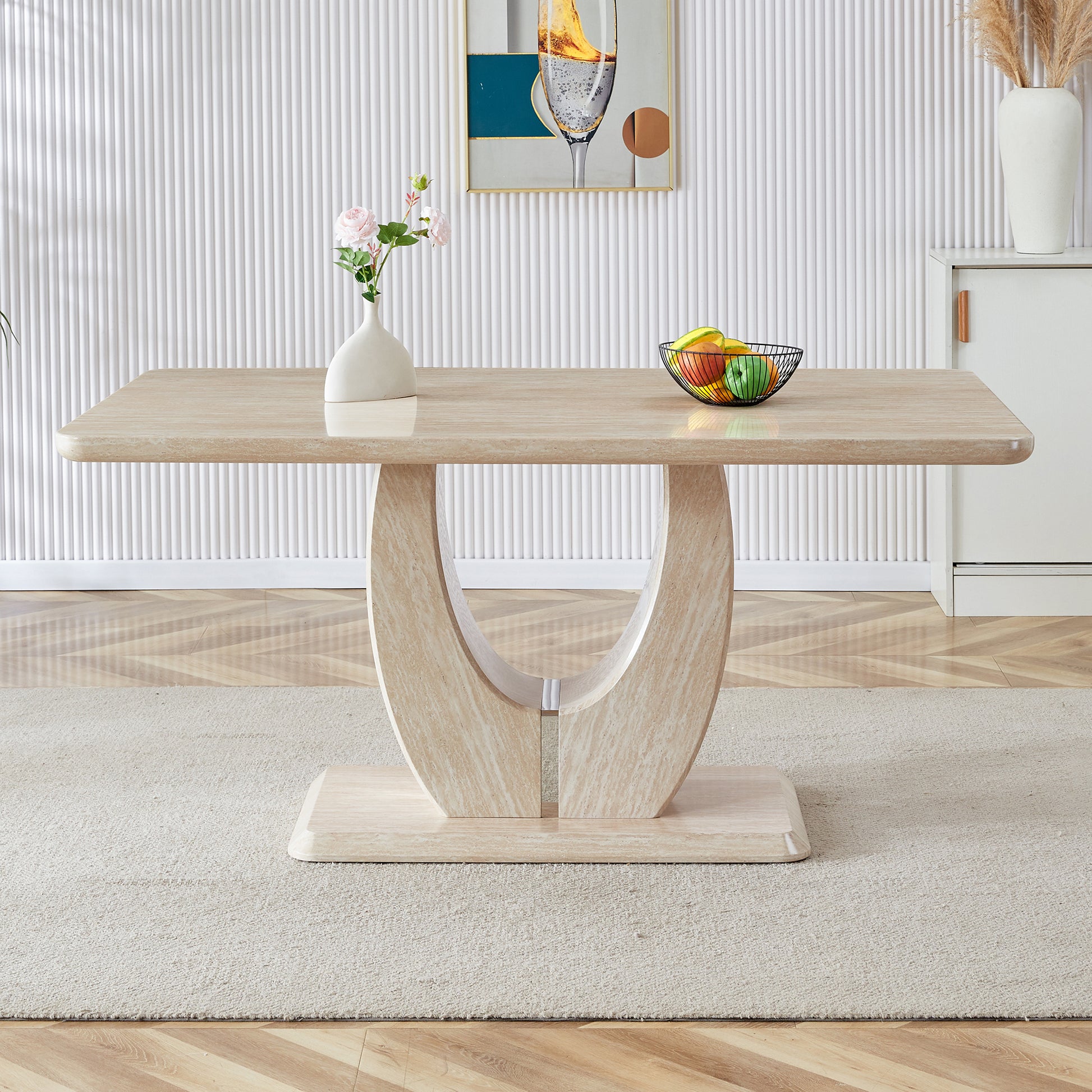 Modern Minimalist Luxury Mdf Rectangular Dining Table With Light Yellow Textured Stickers On The Table. Suitable For Restaurants, Living Rooms, Kitchens, And Study Rooms.F 1280 "63* "37* "30 Light Yellow Mdf