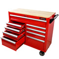 9 Drawers Multifunctional Tool Cart With Wheels And Wooden Top Red Steel