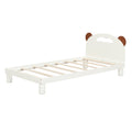 Twin Size Platform Bed With Bear Ears Shaped Headboard And Led, Cream White Box Spring Not Required Twin Cream White Wood Bedroom Solid Wood Mdf