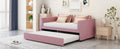 Twin Size Upholstered Daybed With Ergonomic Design Backrest And Trundle, Pink Pink Velvet