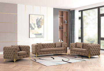 Contempo 3Pc Modern Buckle Fabric Living Room Set Made With Wood In Brown Brown Wood Primary Living Space Contemporary Fabric Wood