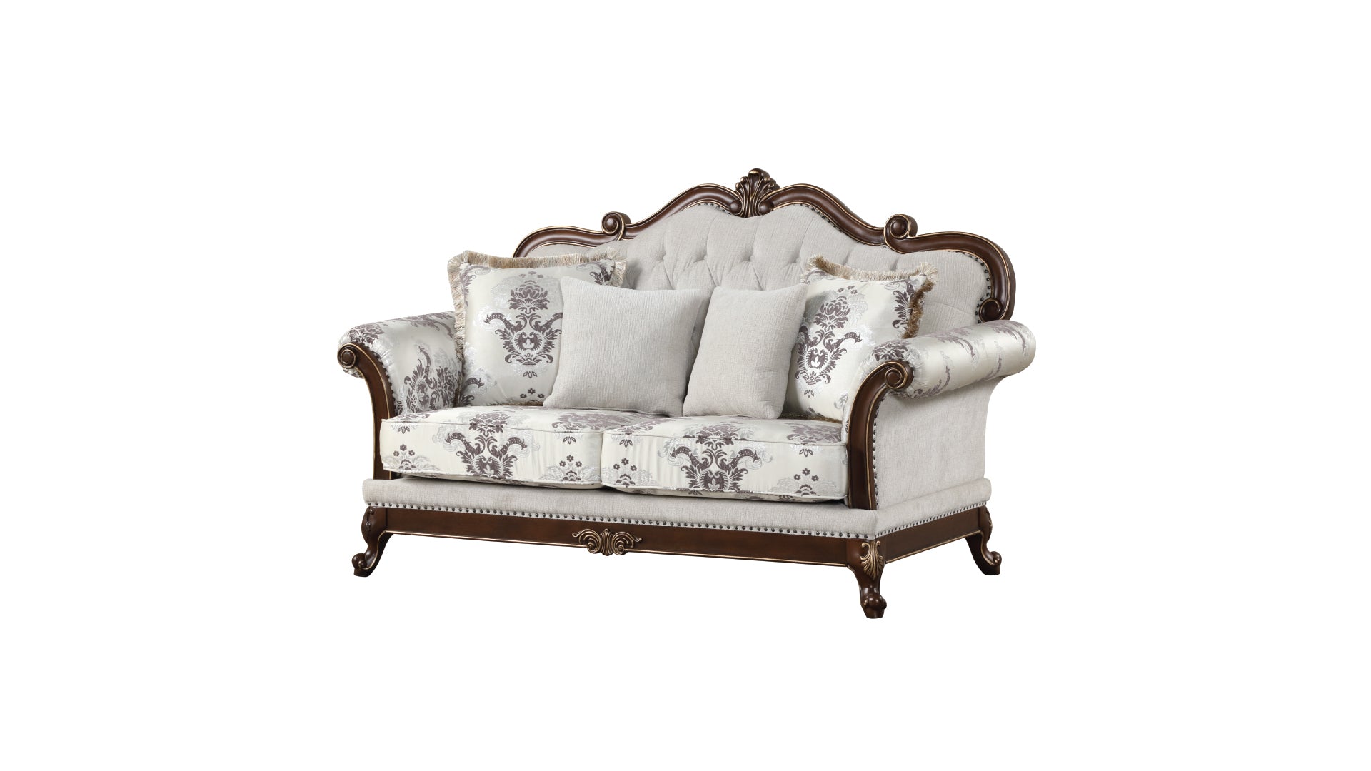 Gloria Traditional Style Button Tufted Loveseat White Wood