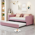 Twin Size Upholstered Daybed With Ergonomic Design Backrest And Trundle, Pink Pink Velvet