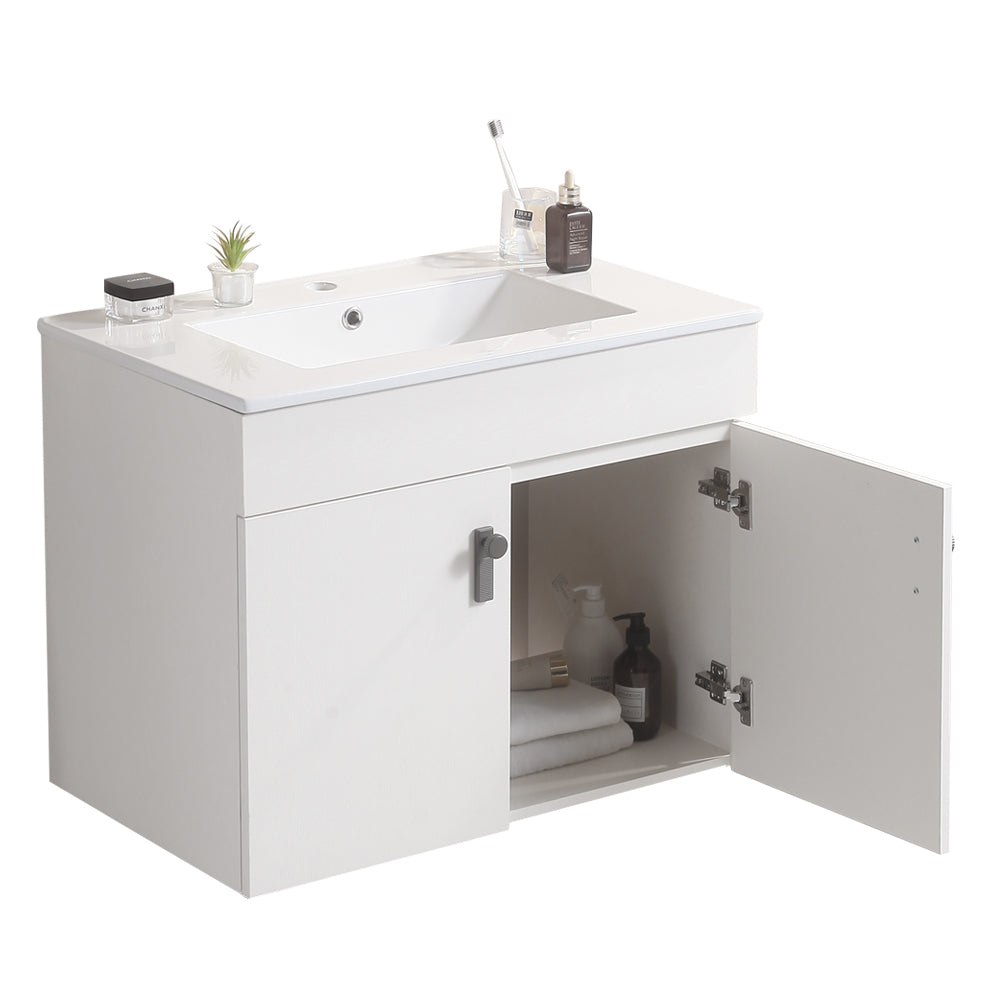 30" Bathroom Vanity With Metal Leg,With White Ceramic Basin,Two Soft Close Cabinet Doors, Solid Wood,Excluding Faucets,White White Solid Wood