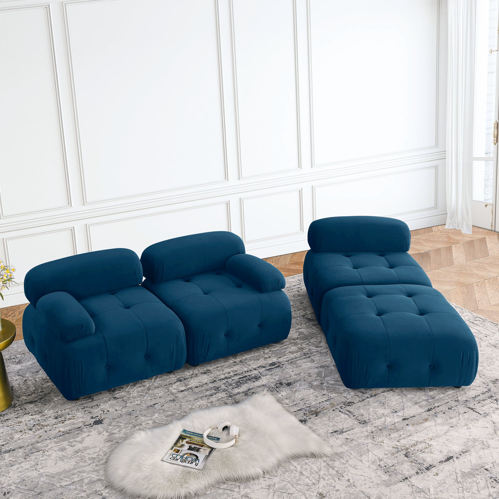 Modular Sectional Sofa, Button Tufted Designed And Diy Combination,L Shaped Couch With Reversible Ottoman, Navy Velvet Navy Velvet Wood Soft Tight Back Eucalyptus Pillow Top Arms Foam Spring