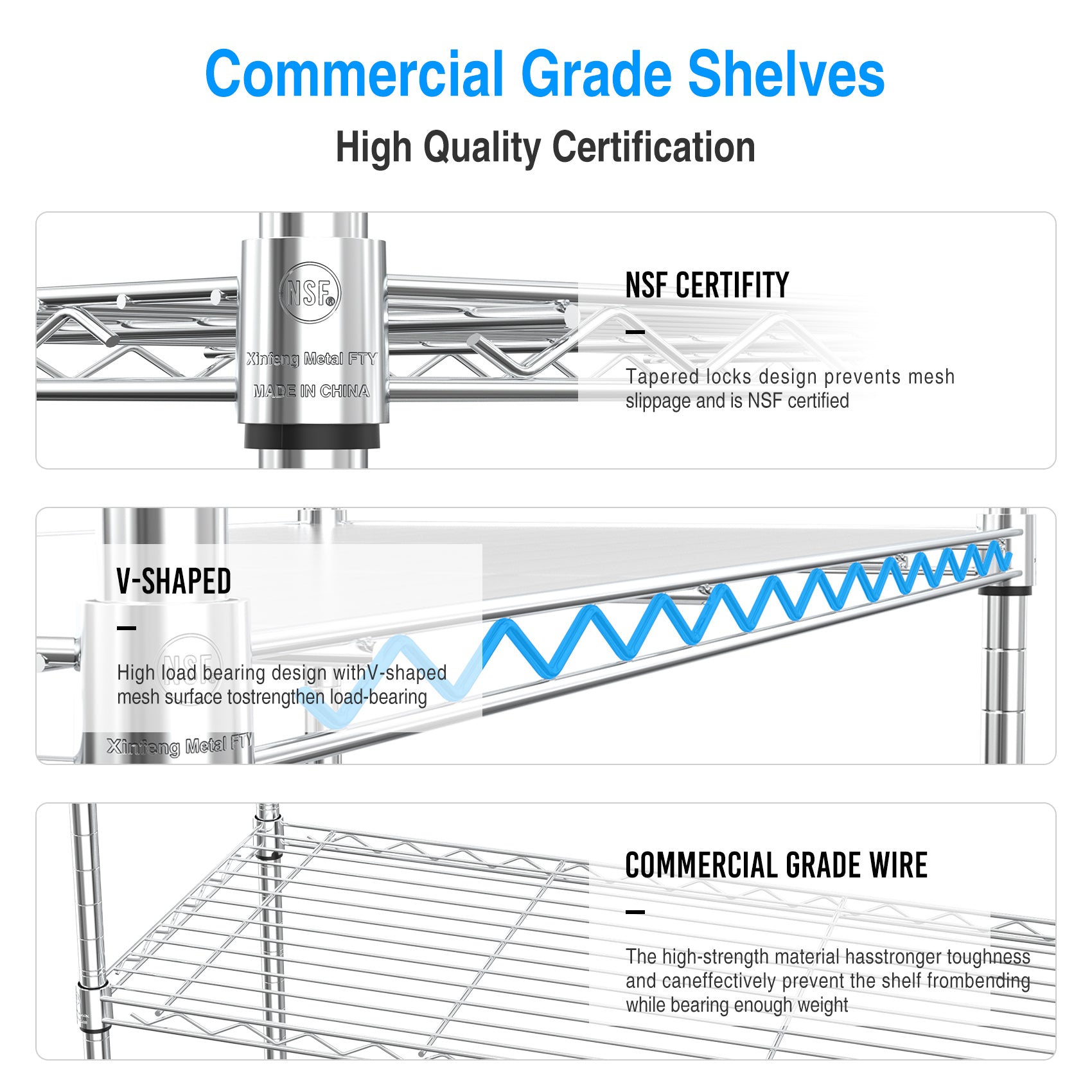 2 Pack 5 Tier Shelf Wire Shelving Unit, Nsf Heavy Duty Wire Shelf Metal Large Storage Shelves Height Adjustable Utility For Garage Kitchen Office Commercial Shelving Steel Layer Shelf Chrome Chrome Iron Plastic