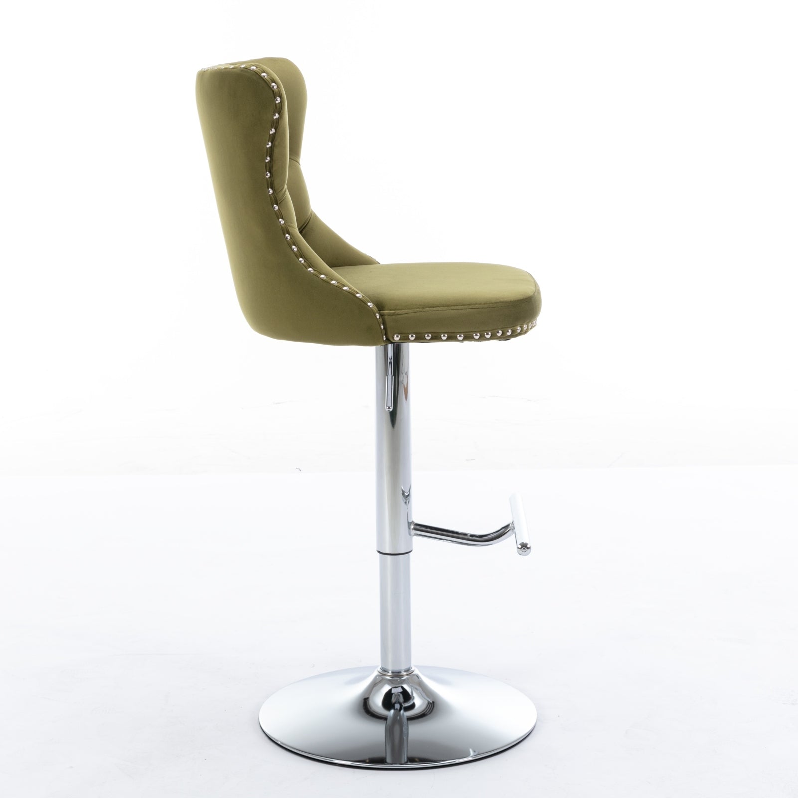 Swivel Velvet Barstools Adjusatble Seat Height From 25 33 Inch, Modern Upholstered Chrome Base Bar Stools With Backs Comfortable Tufted For Home Pub And Kitchen Island, Olive Green,Set Of 2,1712Ol Olive Green Dining Room American Design Bar Stools Foam