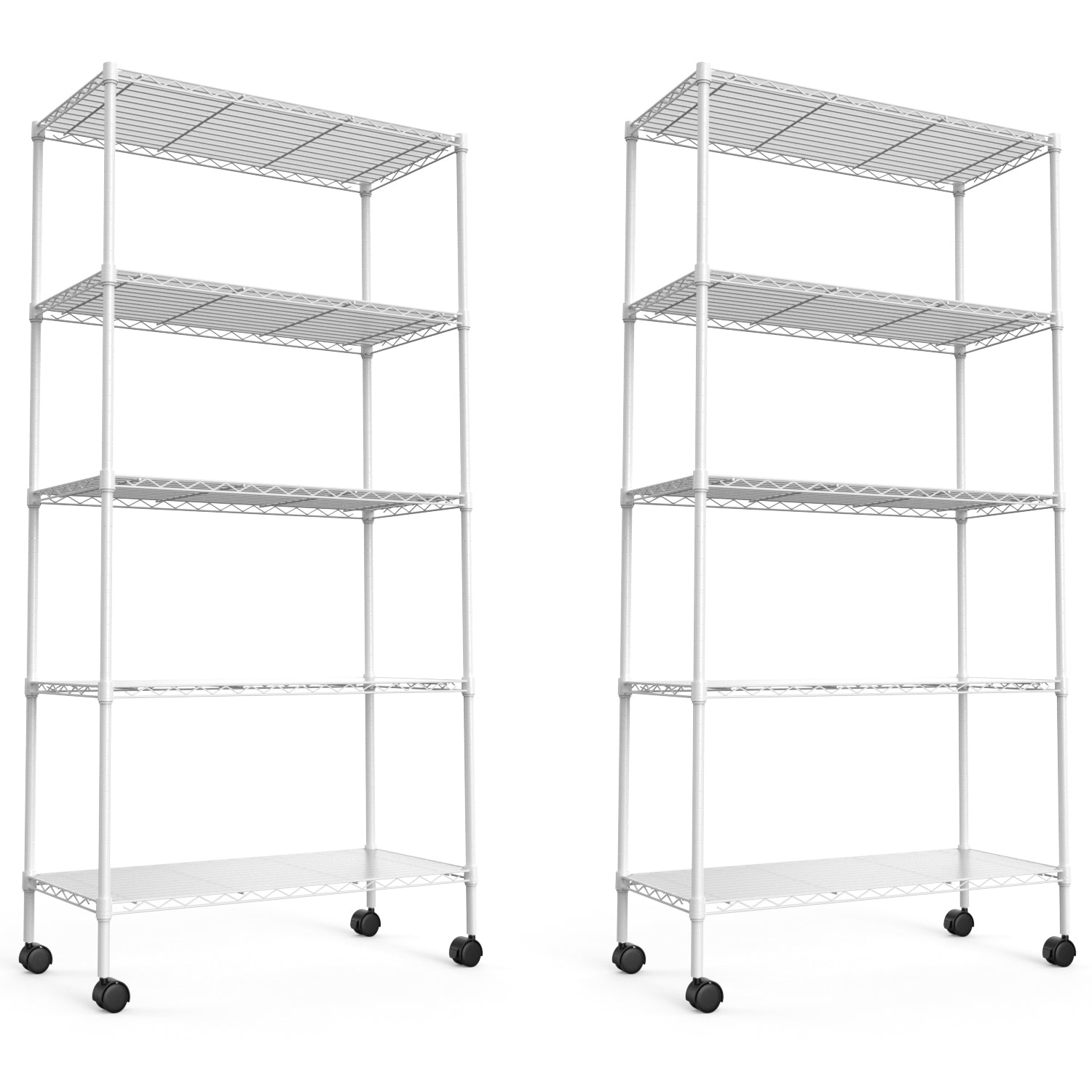 2 Pack 5 Tier Shelf Wire Shelving Unit, Nsf Heavy Duty Wire Shelf Metal Large Storage Shelves Height Adjustable Utility For Garage Kitchen Office Commercial Shelving Steel Layer Shelf White White