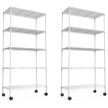 2 Pack 5 Tier Shelf Wire Shelving Unit, Nsf Heavy Duty Wire Shelf Metal Large Storage Shelves Height Adjustable Utility For Garage Kitchen Office Commercial Shelving Steel Layer Shelf White White