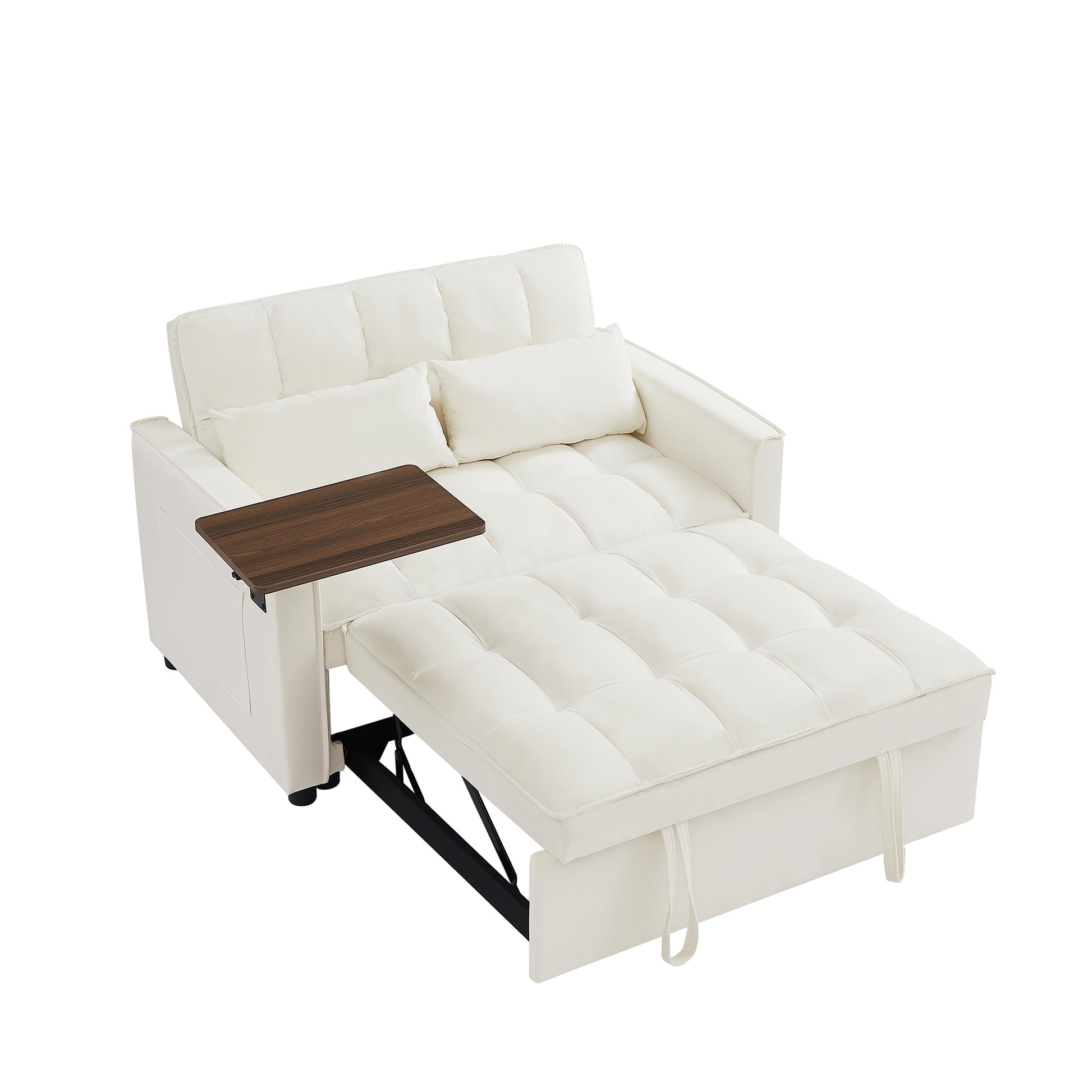 Cream White Velvet Loveseat Sofa Bed Cream White Wood Tufted Back Square Arms Foam Velvet 2 Seat