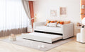 Twin Size Upholstered Daybed With Ergonomic Design Backrest And Trundle, Beige Beige Velvet