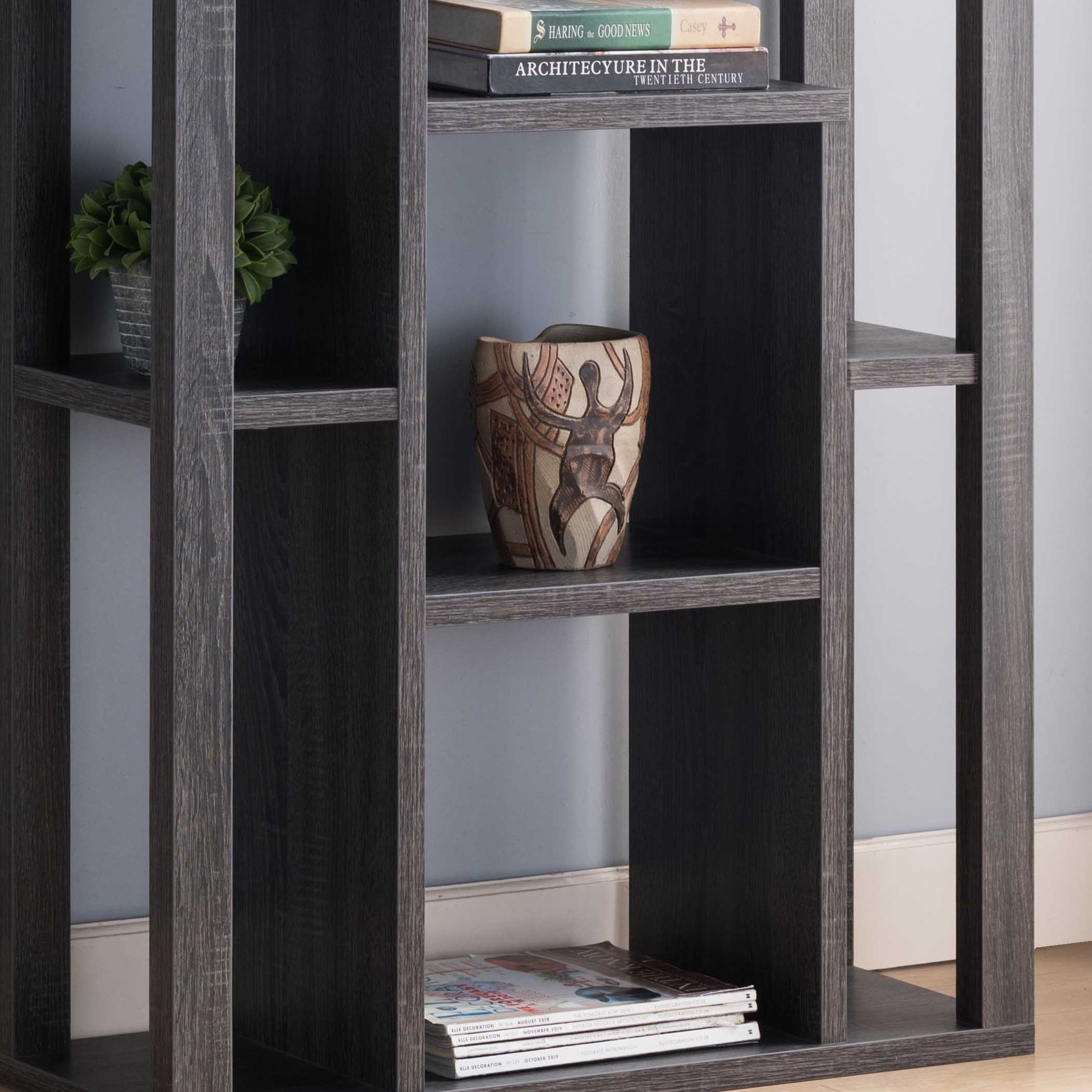 Multi Level Shelve Showcase Cabinet, Home Display Cabinet Distressed Grey Grey Particle Board