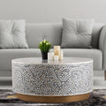 Luxe Coffee Table Gray Gray Primary Living Space Round Coffee & End Tables Wood Pedestal