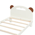 Twin Size Platform Bed With Bear Ears Shaped Headboard And Led, Cream White Box Spring Not Required Twin Cream White Wood Bedroom Solid Wood Mdf