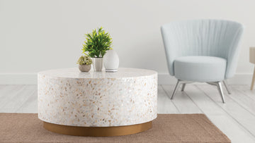 Luxe Coffee Table Ivory Ivory Primary Living Space Modern Tabeltop Round Coffee & End Tables Round Solid Wood Mdf Wood Pedestal