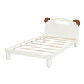 Twin Size Platform Bed With Bear Ears Shaped Headboard And Led, Cream White Box Spring Not Required Twin Cream White Wood Bedroom Solid Wood Mdf