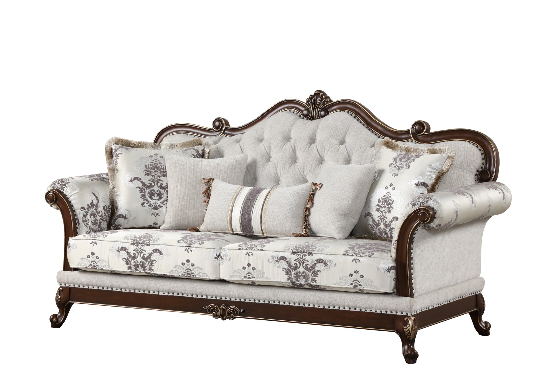 Gloria Traditional Style Button Tufted Sofa White Primary Living Space Traditional Wood