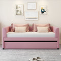 Twin Size Upholstered Daybed With Ergonomic Design Backrest And Trundle, Pink Pink Velvet