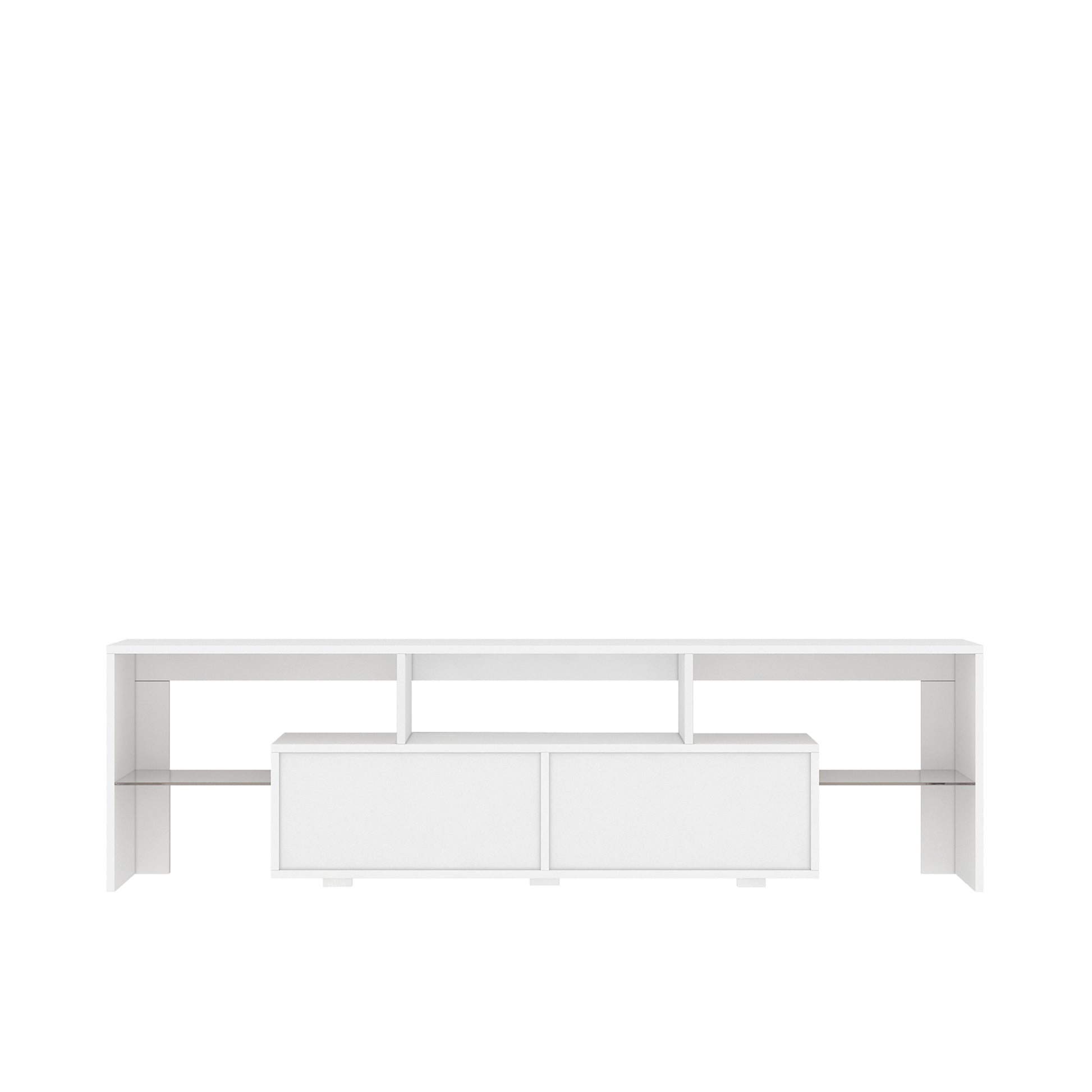 High Gloss Tv Stand With Led Lights For Tvs Up To 65'', Modern Tv Console With Storage Cabinets For Living Room White 60 69 Inches Mdf