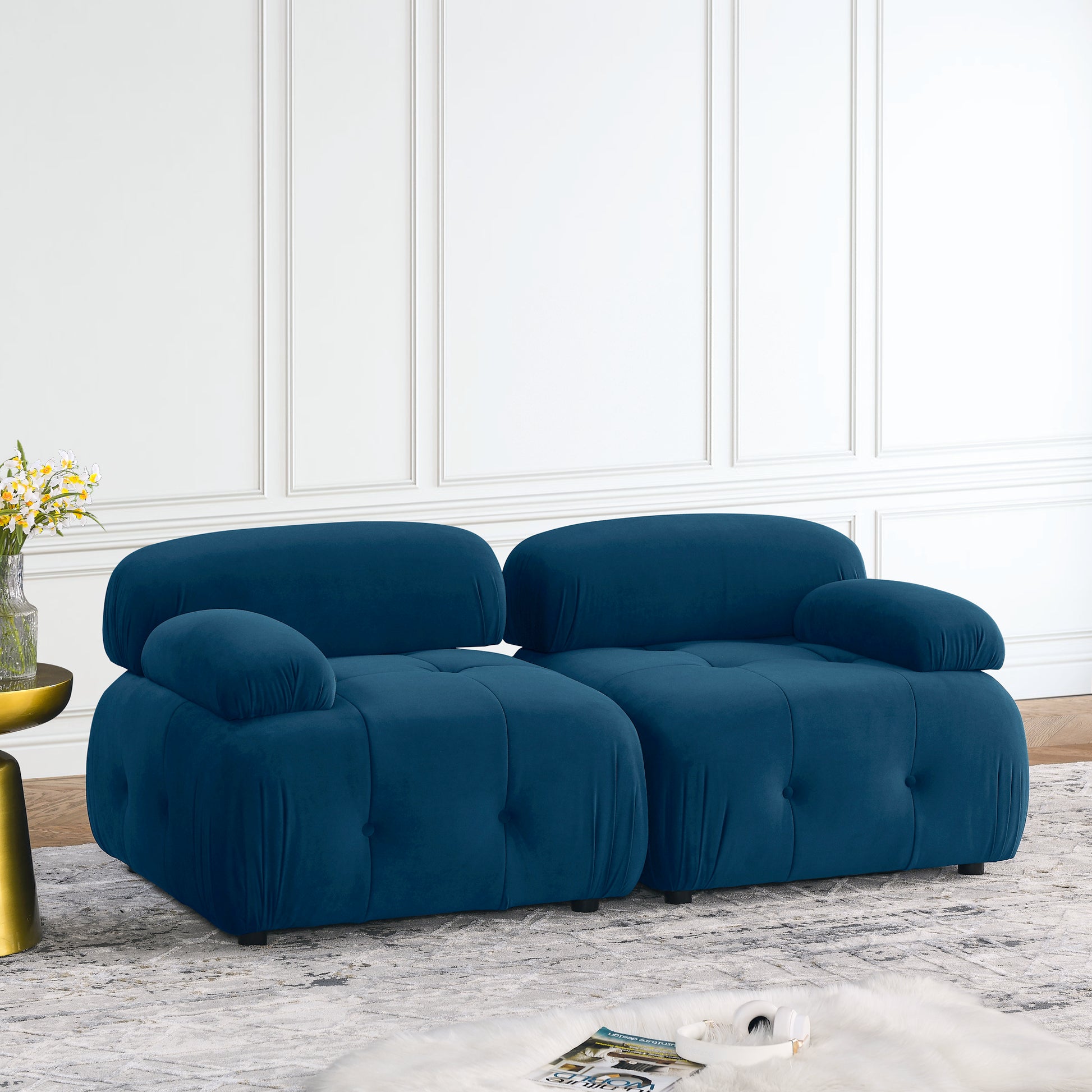 Modular Sectional Sofa, Button Tufted Designed And Diy Combination,L Shaped Couch With Reversible Ottoman, Navy Velvet Navy Velvet Wood Soft Tight Back Eucalyptus Pillow Top Arms Foam Spring