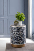 Luxe End Table Navy Navy Primary Living Space Modern Tabeltop Round Coffee & End Tables Round Wood Pedestal