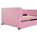 Twin Size Upholstered Daybed With Ergonomic Design Backrest And Trundle, Pink Pink Velvet