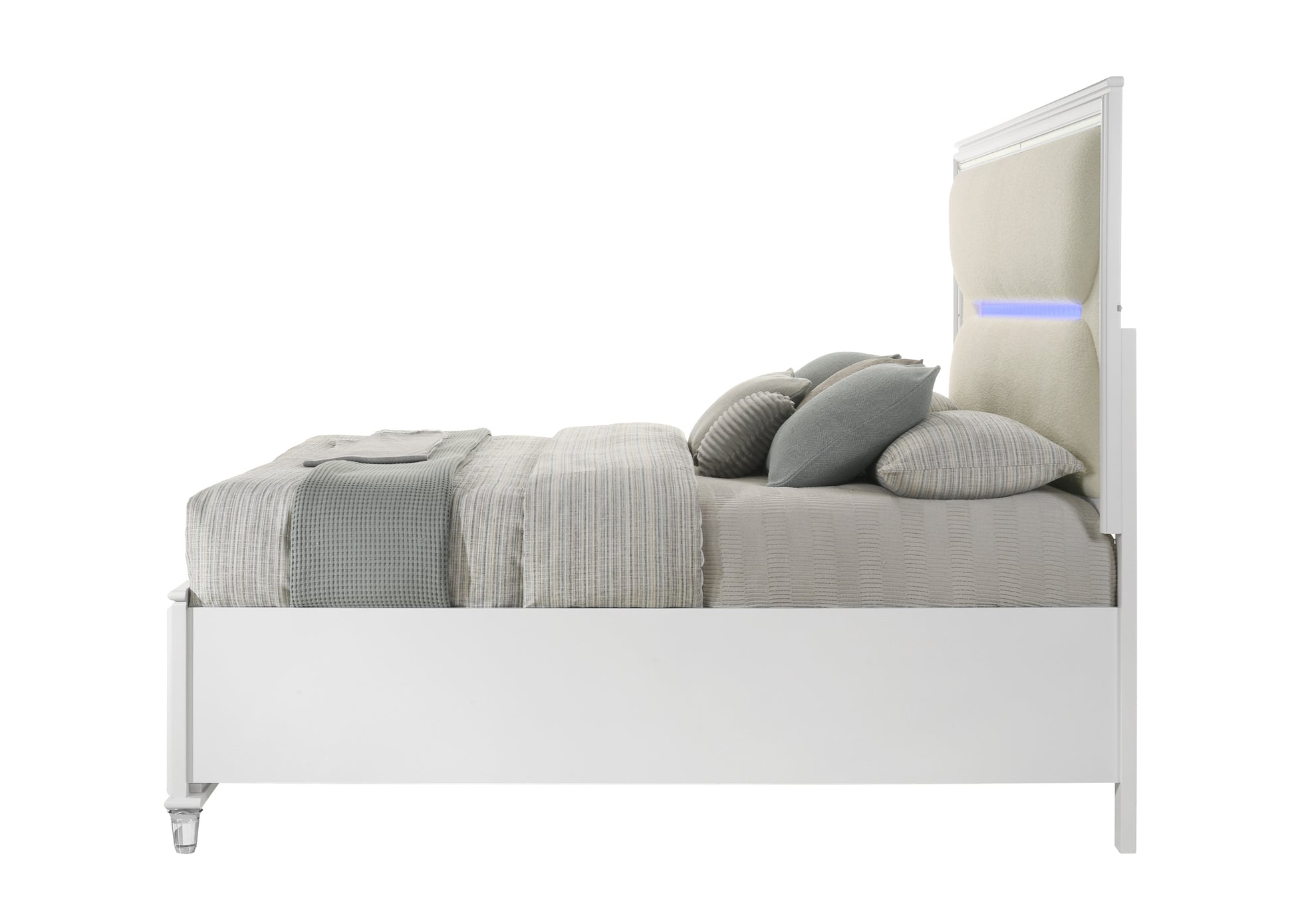 Tarian Queen Bed W Storage & Led, White Boucle & Pearl White Finish Bd02317Q White Wood