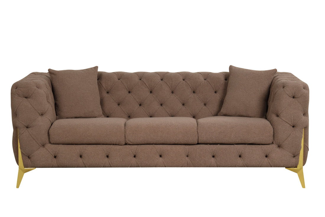 Contempo Modern Style Buckle Fabric Sofa Made With Wood In Brown Brown Wood Primary Living Space Contemporary Faux Fur Wood