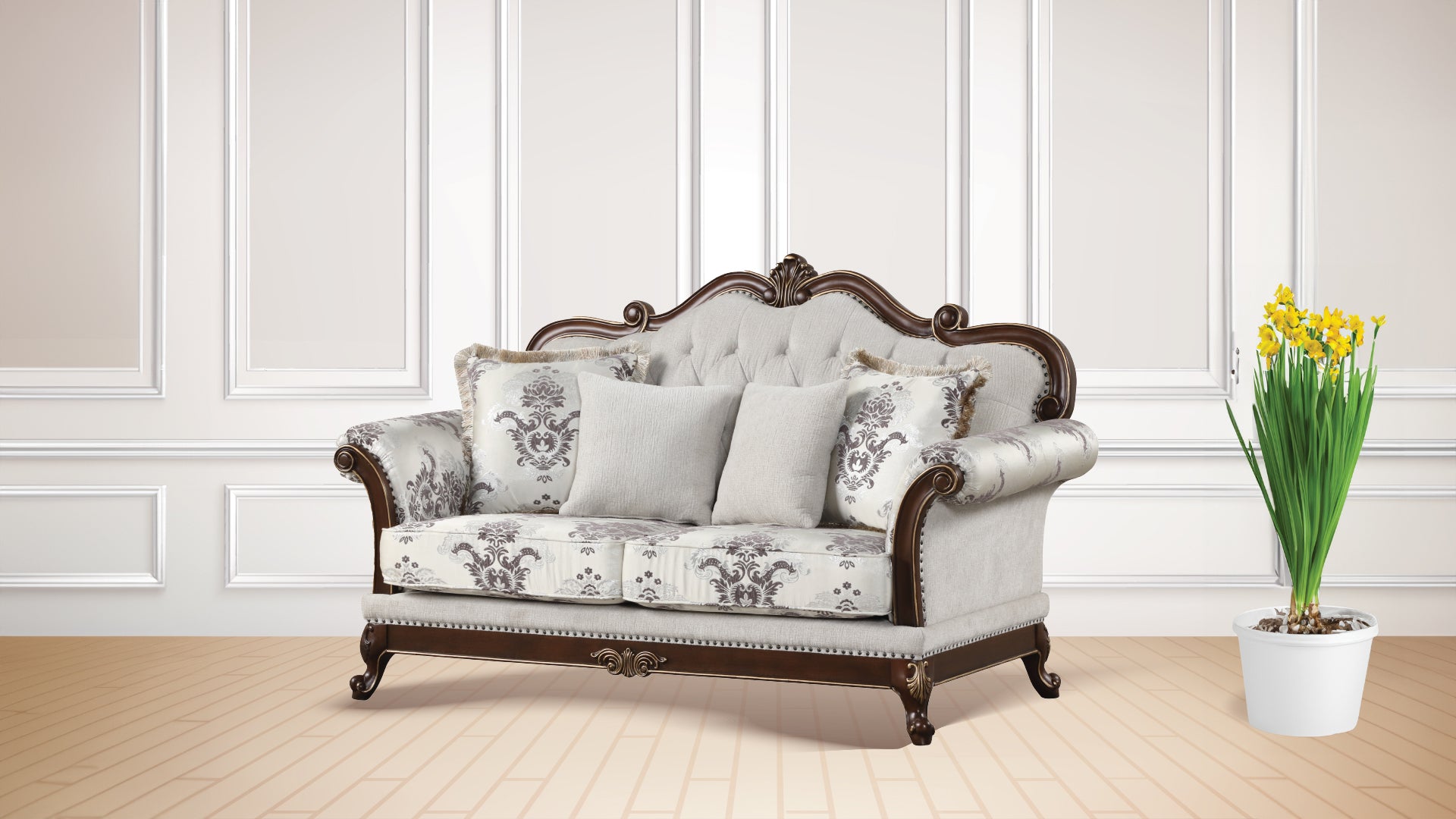 Gloria Traditional Style Button Tufted Loveseat White Wood