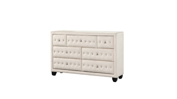 Sophia Modern Style Crystal Tufted Upholstery 5 Drawer Chest Finished With Velvet Fabric Made With Wood In Cream Cream Bedroom Contemporary,Modern Upholstered Wood