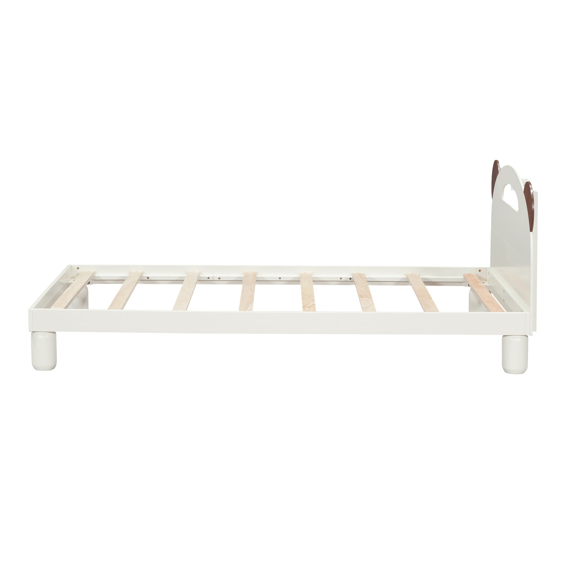 Twin Size Platform Bed With Bear Ears Shaped Headboard And Led, Cream White Box Spring Not Required Twin Cream White Wood Bedroom Solid Wood Mdf