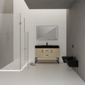 48 Inch Bathroom Vanity Freestanding Design With Black Resin Sink Plain Light Oak Bathroom American Traditional Plywood