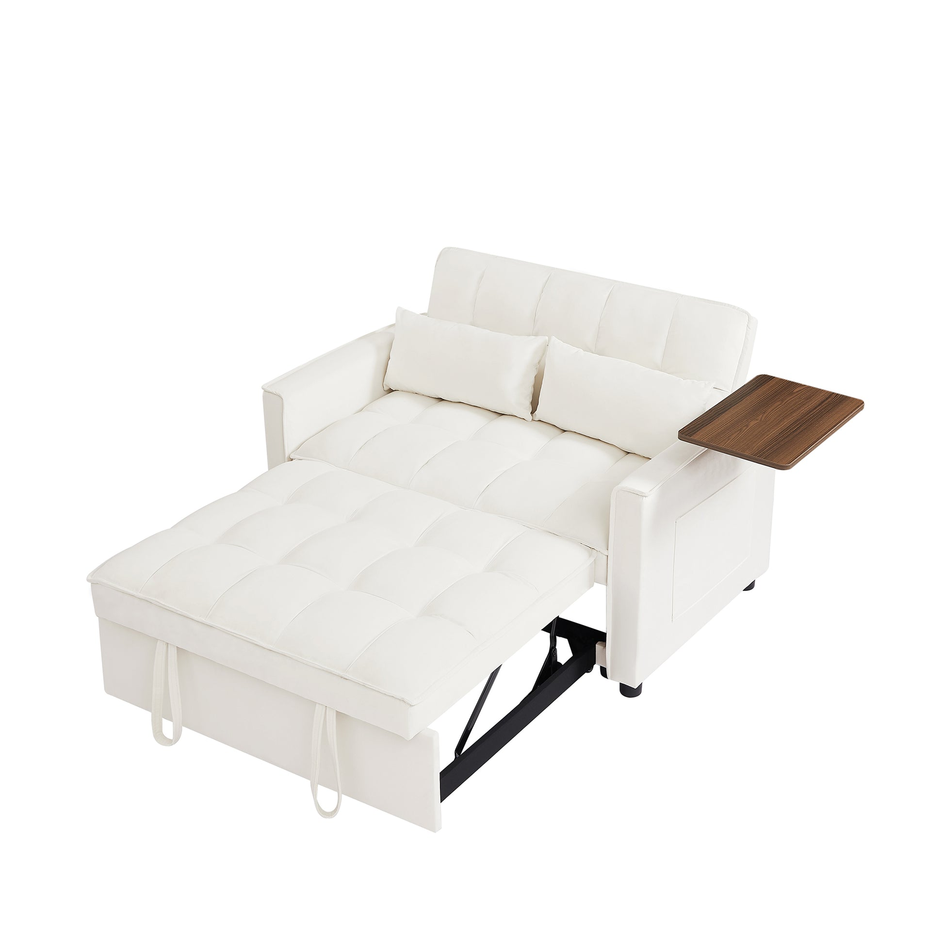 Cream White Velvet Loveseat Sofa Bed Cream White Wood Tufted Back Square Arms Foam Velvet 2 Seat