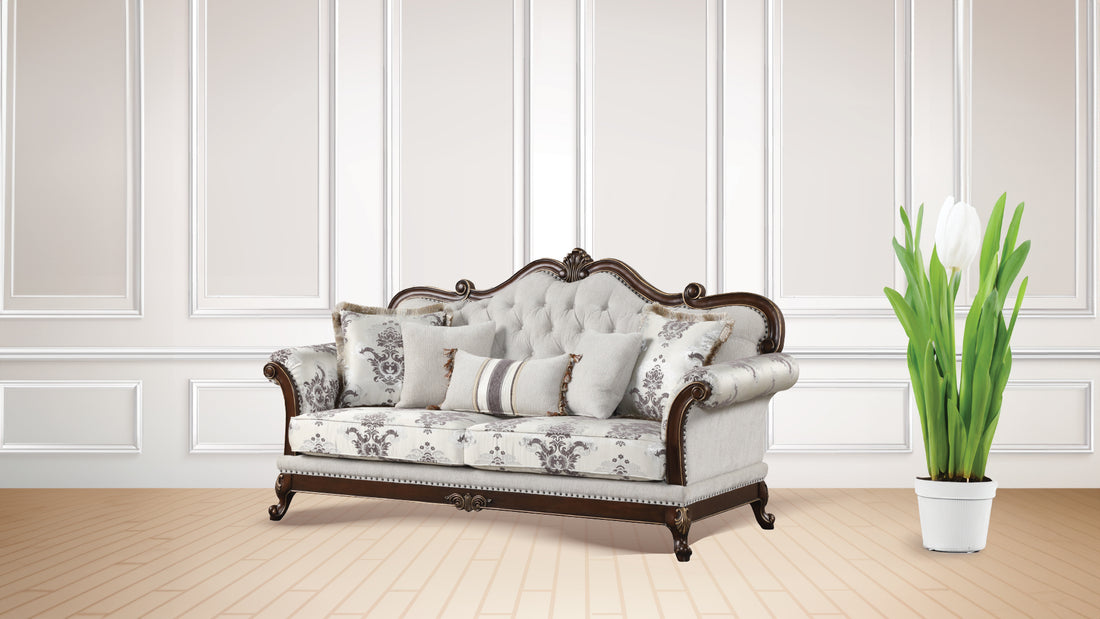 Gloria Traditional Style 2Pc Button Tufted Living Room Set White Primary Living Space Traditional Wood 5 Seat