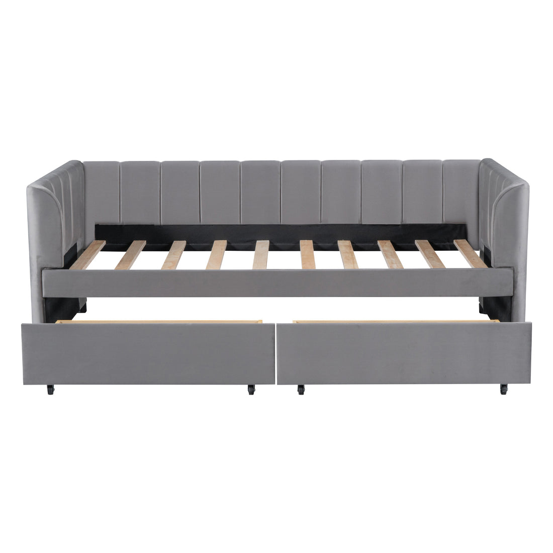 Twin Size Upholstered Daybed With Ergonomic Design Backrest And 2 Drawers, Gray Gray Velvet