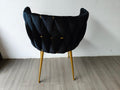 Modern Velvet Dining Chairs Set Of 2, Upholstered Woven Dining Chair With Golden Metal Legs, Upholstered Dining Chairs For Dining Room, Kitchen, Vanity, Living Room Black Foam Velvet