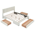 Full Size Upholstered Platform Bed With One Large Drawer In The Footboard And Drawer On Each Side,Beige Box Spring Not Required Full Beige Wood Bedroom Bed Frame Linen Upholstered