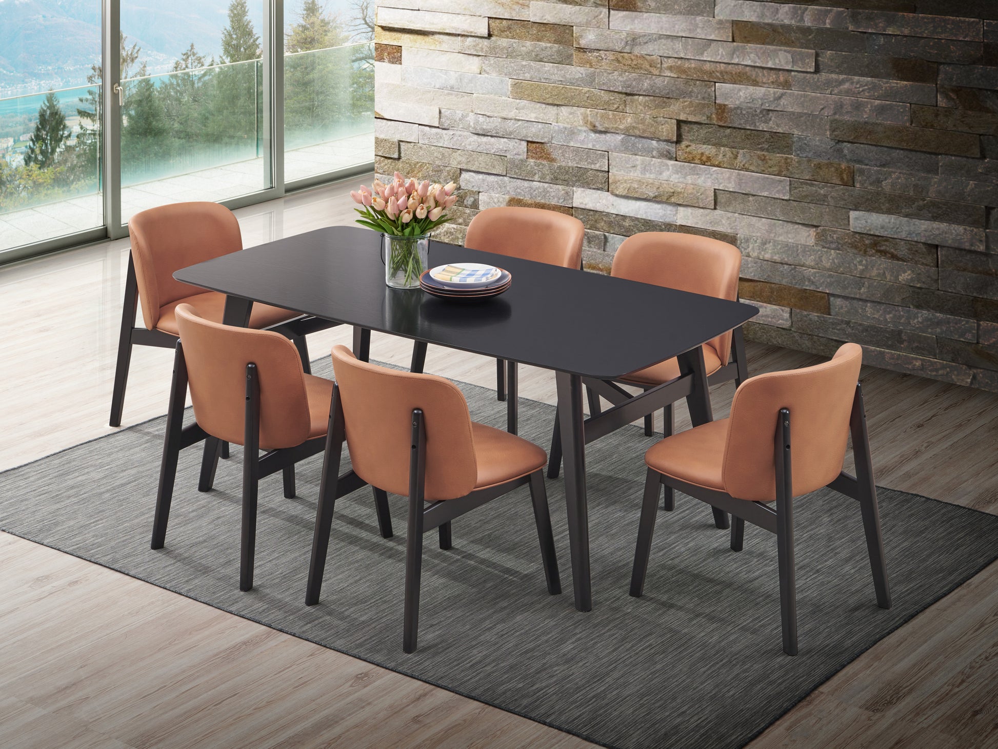 Eliora Dining Table, Black Finish Dn02366 Black Wood