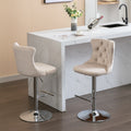 Swivel Velvet Barstools Adjusatble Seat Height From 25 33 Inch, Modern Upholstered Chrome Base Bar Stools With Backs Comfortable Tufted For Home Pub And Kitchen Island, Beige,Set Of 2 Beige Dining Room American Design Bar Stools Foam Velvet
