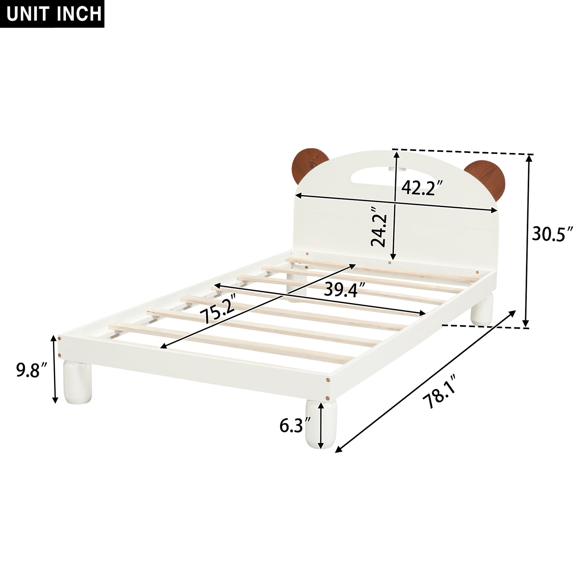 Twin Size Platform Bed With Bear Ears Shaped Headboard And Led, Cream White Box Spring Not Required Twin Cream White Wood Bedroom Solid Wood Mdf