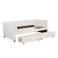 Twin Size Upholstered Daybed With Ergonomic Design Backrest And 2 Drawers, Beige Beige Velvet