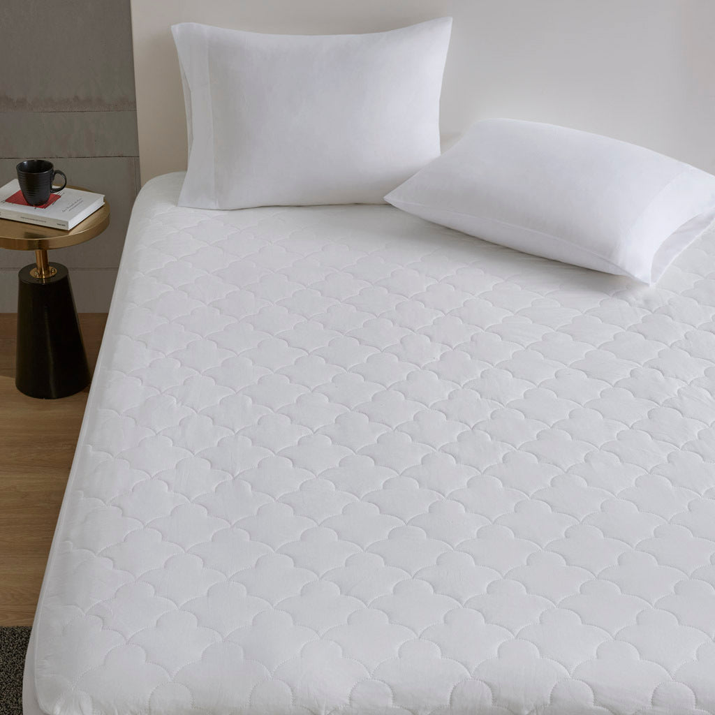 Cotton Percale Quilted Mattress Pad White Cotton